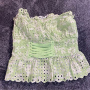 Ramy Brook Green / White‎ Picnic Strapless Top ( 0 )