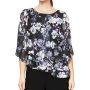 Alex Evenings Asymmetrical Tiered Floral Print Top Shirt Sz Small Petite SP