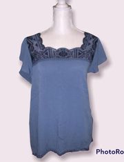 alya Blue Rayon Square Neck with Emboidered neck line Top Size Small NWT