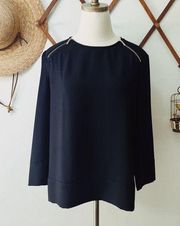 Black Zip Shoulder Blouse Medium