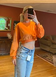 Orange Fleece Cropped Sweatshirt 