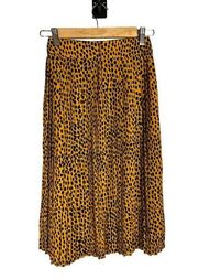 Pleated Midi Skirt Size 00P Gold and Black Dot Print