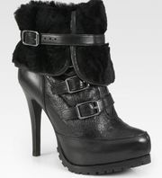 NWOT Ash Black Enigma Rabbit Furlined Ankle Boots