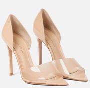 Gianvitto Rossi Bree Womens Patent Leather and PVC Peep-Toe Pumps in tan Size 42