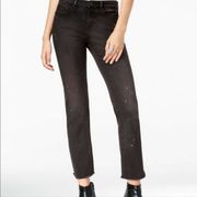 William Rast cropped raw hem black jeans with white paint splatter design sz 28