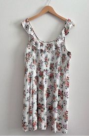 Loft White Floral Smocked Sleeveless Dress