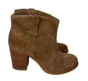 Splendid Sz 6.5 Leather Ankle Boot Stacked 3" Heel Pull On Brown Suede