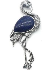 Lapis Lazuli Natural Stone Flamingo Brooch Pendant Necklace Healing Gemstone