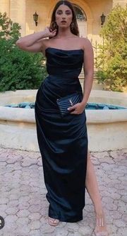 House of CB Adrienne black satin strapless corset maxi dress NWOT size L Plus