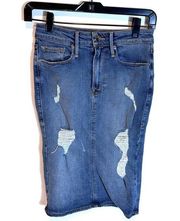 Good American 2/26 Distressed Denim Pencil Skirt