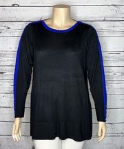 Cable & Gauge Woman NWT 1X Black - Royal Blue Long Sleeve w/ Button Trim Sweater