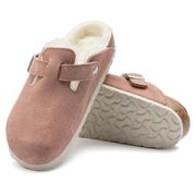 Birkenstock Boston Shearling Clogs in Pink Clay