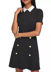 KARL LAGERFELD PARIS Scuba Crepe Short Sleeve Button Mini Dress Size 10 Black