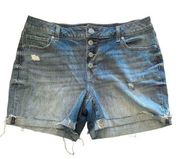 Women’s Maurices denim button fly rolled hem distressed jean shorts