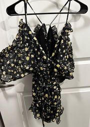 Black Floral Print Romper