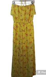 Naked Zebra Yellow Floral Halter Wide Leg Jumpsuit Size Small