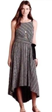 Maeve Anthropologie Dress Salsola Black Cream Striped Tie Waist Midi Dress Small