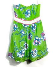 Langley Green Floral Strapless Belted Beaded Mini Dress 6 Hoco