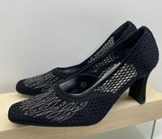 Womens Vintage Black Heel Shoes Size 8.5 Fishnet