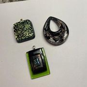 Lot Of 3 Costume Pendants / Charms Blown Art Glass Mix