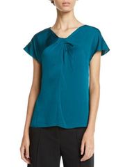 Milly Teal Tatiana Silk-Blend Twist Neck Cap Sleeve Blouse Size 10