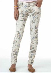 Hot Kiss Floral Print Skinny Jeans Cream Multi 3 Juniors