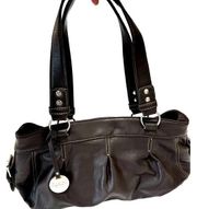 Chaps Dark Brown Leather Shoulder Bag With Silver Detail Buckle Lined