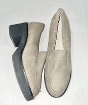 Eileen Fisher Harris Slip On Suede Leather Heeled Loafer Slate Gray 9.5 NWOB