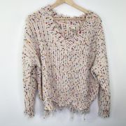 Main Strip Cream Speckled V-Neck Knit Pullover Sweater Women's Size Medium M