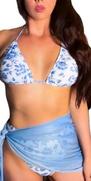 3-Piece, Blue & White, Floral, Bikini Set