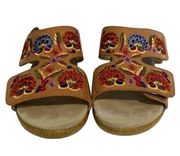 Alegria Womens Sandals Sz 41 US 10 Tan Embroidered Leather Boho Festival SlideOn