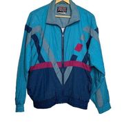 thletic Works 90s Colorblock Windbreaker Adult Small Nylon Full Zip Blue Pink