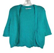 Peter Nygard Shrug Sweater Cropped Short Sleeve Teal Blue Size Small