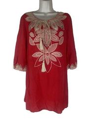 Ark & Co. Women’s Red White Embroidered Long Sleeve Dress Size S