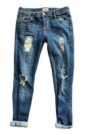 Mudd Distressed Boyfriend Low Rise Capri Cuffed Ankle Jeans Juniors Size 7