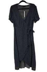 Sanctuary Navy Blue Tan Polka Dot Short Sleeve Wrap Dress