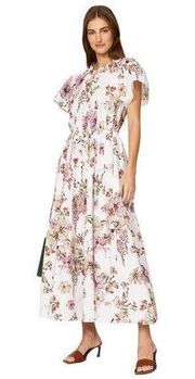 Adam Lippes Shirred Floral-print Silk-satin Maxi Dress in White 2 Womens Long