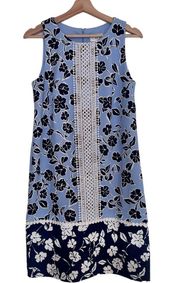 Eliza J Blue Floral Lace Trim Sleeveless‎ Shift Dress size 8