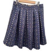Blue Rain Navy Blue Gold Foil Laser Cut Out Pleated Skirt Small Twirl Party NWT