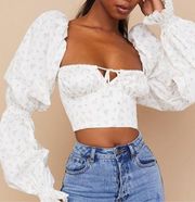 House of CB White Floral Cropped Corset Top sz L