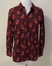 Garnet Hill Maroon Floral Cotton Button Down