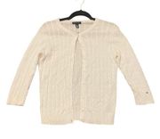 Tommy Hilfiger Women's White Cable Knit Cardigan Size M Front Buttons Preppy