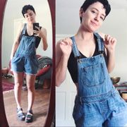 True Craft • denim overall shorts shortalls cut offs raw frayed hem distressed