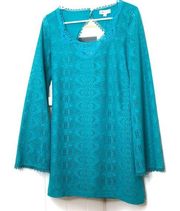 Vintage Teal Lacy Dress Size Small w/Long Sleeves