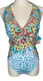 Johnny Was Elena Twist One Piece Swim Suit Halter Swimsuit Floral, Size Large