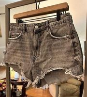 ZARA  Distressed High Rise Curved Jean Shorts Size 8 Faded Black