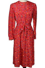 Vintage Leslie Fay Petites Long Sleeve Polka Dot Dress Red