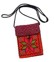 Handmade Crosstitch, small Crossbody purse with wooden bead closure