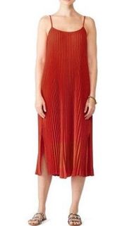 NWT Vince Paprika Red Chiffon Shift  Scoop Neck Pleated Cami Midi Dress Size L