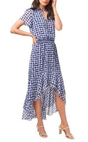 1. State  HIGH LOW DRESS WILDFLOWER RUFFLE SMOCK GINGHAM BLUE SIZE XS